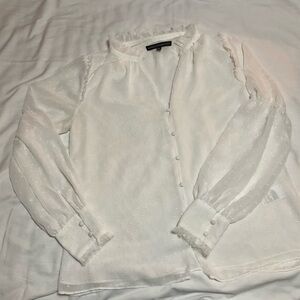 White House Black Market Cream Button Down Blouse with Bishop Sleeves